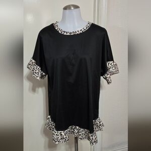 Black Leopard Trim Women's Top